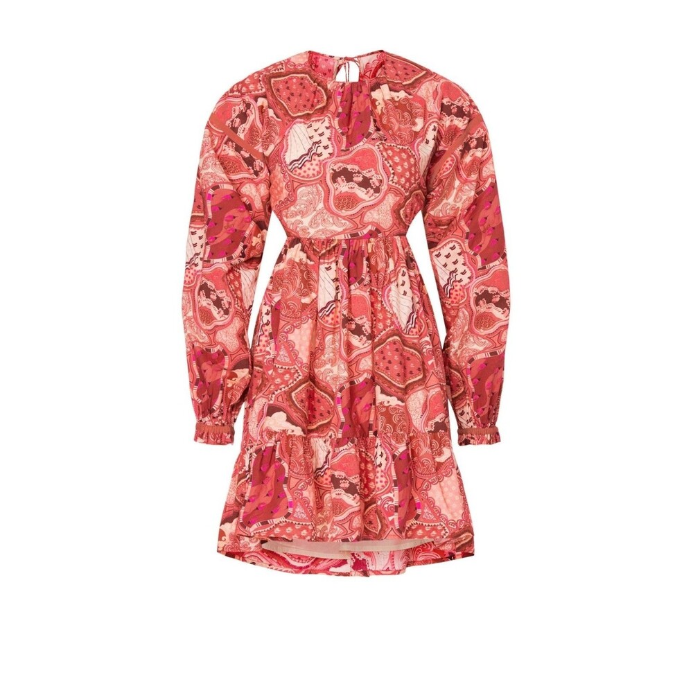 Chufy Hari Mini Dress XS Pink Paisley Open Back Cutout Tie-Back Cotton Boho $465